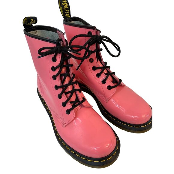 Dr. Martens 1460 8 Hole Womens Pink Patent Boots Size 8 E9056 EUC Combat - Picture 1 of 10